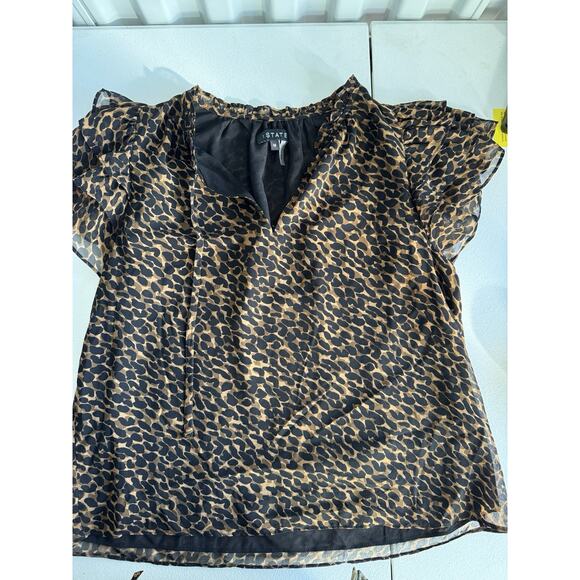 3 for $9 State 1 Leopard Print lined chiffon ruffle sleeve top M - Picture 8 of 8